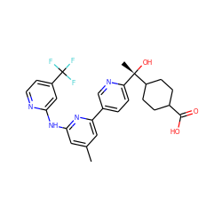 Cc1cc(Nc2cc(C(F)(F)F)ccn2)nc(-c2ccc([C@](C)(O)C3CCC(C(=O)O)CC3)nc2)c1 ZINC000205623144