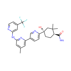 Cc1cc(Nc2cc(C(F)(F)F)ccn2)nc(-c2ccc([C@]3(O)CC[C@H](C(N)=O)C(C)(C)C3)nc2)c1 ZINC000206853675