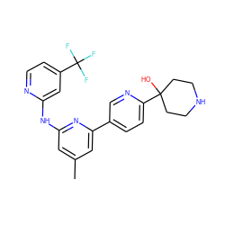 Cc1cc(Nc2cc(C(F)(F)F)ccn2)nc(-c2ccc(C3(O)CCNCC3)nc2)c1 ZINC000145003475