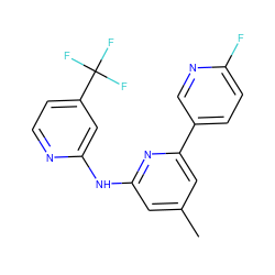 Cc1cc(Nc2cc(C(F)(F)F)ccn2)nc(-c2ccc(F)nc2)c1 ZINC000205419052