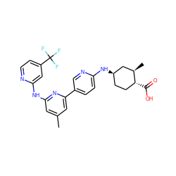 Cc1cc(Nc2cc(C(F)(F)F)ccn2)nc(-c2ccc(N[C@@H]3CC[C@@H](C(=O)O)[C@H](C)C3)nc2)c1 ZINC001772600723