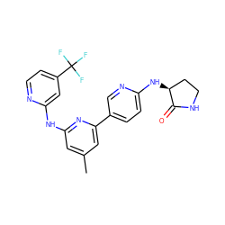 Cc1cc(Nc2cc(C(F)(F)F)ccn2)nc(-c2ccc(N[C@H]3CCNC3=O)nc2)c1 ZINC001772613834