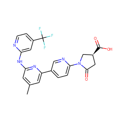 Cc1cc(Nc2cc(C(F)(F)F)ccn2)nc(-c2ccc(N3C[C@@H](C(=O)O)CC3=O)nc2)c1 ZINC001772612942