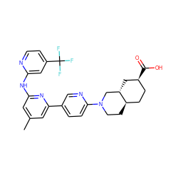 Cc1cc(Nc2cc(C(F)(F)F)ccn2)nc(-c2ccc(N3CC[C@@H]4CC[C@H](C(=O)O)C[C@H]4C3)nc2)c1 ZINC001772598106