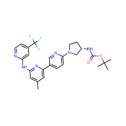 Cc1cc(Nc2cc(C(F)(F)F)ccn2)nc(-c2ccc(N3CC[C@H](NC(=O)OC(C)(C)C)C3)nc2)c1 ZINC001772575294