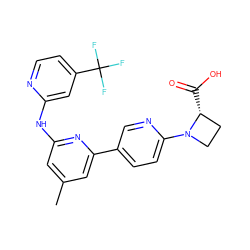 Cc1cc(Nc2cc(C(F)(F)F)ccn2)nc(-c2ccc(N3CC[C@H]3C(=O)O)nc2)c1 ZINC001772628152