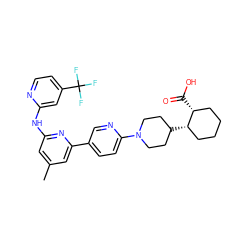 Cc1cc(Nc2cc(C(F)(F)F)ccn2)nc(-c2ccc(N3CCC([C@H]4CCCC[C@H]4C(=O)O)CC3)nc2)c1 ZINC001772583032