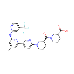 Cc1cc(Nc2cc(C(F)(F)F)ccn2)nc(-c2ccc(N3CCC[C@H](C(=O)N4CCC[C@@H](C(=O)O)C4)C3)nc2)c1 ZINC001772603049