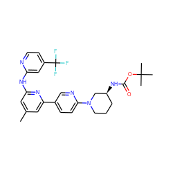 Cc1cc(Nc2cc(C(F)(F)F)ccn2)nc(-c2ccc(N3CCC[C@H](NC(=O)OC(C)(C)C)C3)nc2)c1 ZINC001772605303