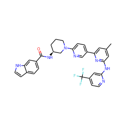 Cc1cc(Nc2cc(C(F)(F)F)ccn2)nc(-c2ccc(N3CCC[C@H](NC(=O)c4ccc5cc[nH]c5c4)C3)nc2)c1 ZINC001772619207