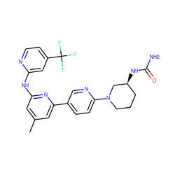 Cc1cc(Nc2cc(C(F)(F)F)ccn2)nc(-c2ccc(N3CCC[C@H](NC(N)=O)C3)nc2)c1 ZINC001772611487