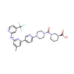 Cc1cc(Nc2cc(C(F)(F)F)ccn2)nc(-c2ccc(N3CCN(C(=O)N4CCC[C@H](C(=O)O)C4)CC3)nc2)c1 ZINC001772587433