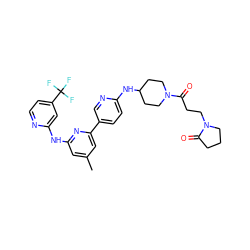 Cc1cc(Nc2cc(C(F)(F)F)ccn2)nc(-c2ccc(NC3CCN(C(=O)CCN4CCCC4=O)CC3)nc2)c1 ZINC001772638004