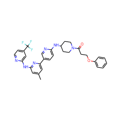 Cc1cc(Nc2cc(C(F)(F)F)ccn2)nc(-c2ccc(NC3CCN(C(=O)CCOc4ccccc4)CC3)nc2)c1 ZINC001772585796