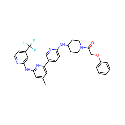 Cc1cc(Nc2cc(C(F)(F)F)ccn2)nc(-c2ccc(NC3CCN(C(=O)COc4ccccc4)CC3)nc2)c1 ZINC001772589850