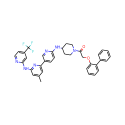 Cc1cc(Nc2cc(C(F)(F)F)ccn2)nc(-c2ccc(NC3CCN(C(=O)COc4ccccc4-c4ccccc4)CC3)nc2)c1 ZINC001772587183