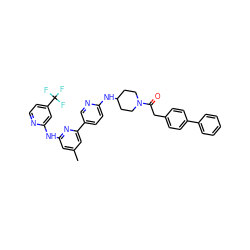 Cc1cc(Nc2cc(C(F)(F)F)ccn2)nc(-c2ccc(NC3CCN(C(=O)Cc4ccc(-c5ccccc5)cc4)CC3)nc2)c1 ZINC001772578062