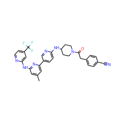 Cc1cc(Nc2cc(C(F)(F)F)ccn2)nc(-c2ccc(NC3CCN(C(=O)Cc4ccc(C#N)cc4)CC3)nc2)c1 ZINC001772606327