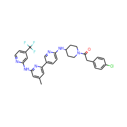 Cc1cc(Nc2cc(C(F)(F)F)ccn2)nc(-c2ccc(NC3CCN(C(=O)Cc4ccc(Cl)cc4)CC3)nc2)c1 ZINC001772642310