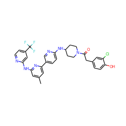 Cc1cc(Nc2cc(C(F)(F)F)ccn2)nc(-c2ccc(NC3CCN(C(=O)Cc4ccc(O)c(Cl)c4)CC3)nc2)c1 ZINC001772606326