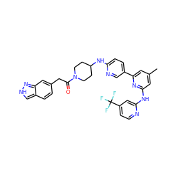 Cc1cc(Nc2cc(C(F)(F)F)ccn2)nc(-c2ccc(NC3CCN(C(=O)Cc4ccc5c[nH]nc5c4)CC3)nc2)c1 ZINC001772631773