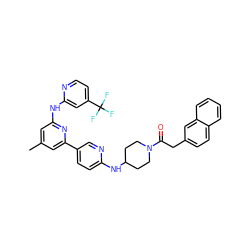 Cc1cc(Nc2cc(C(F)(F)F)ccn2)nc(-c2ccc(NC3CCN(C(=O)Cc4ccc5ccccc5c4)CC3)nc2)c1 ZINC001772589136