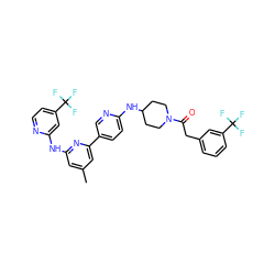 Cc1cc(Nc2cc(C(F)(F)F)ccn2)nc(-c2ccc(NC3CCN(C(=O)Cc4cccc(C(F)(F)F)c4)CC3)nc2)c1 ZINC001772600551