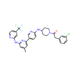 Cc1cc(Nc2cc(C(F)(F)F)ccn2)nc(-c2ccc(NC3CCN(C(=O)Cc4cccc(Cl)c4)CC3)nc2)c1 ZINC001772597861