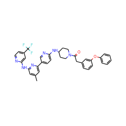 Cc1cc(Nc2cc(C(F)(F)F)ccn2)nc(-c2ccc(NC3CCN(C(=O)Cc4cccc(Oc5ccccc5)c4)CC3)nc2)c1 ZINC001772588726