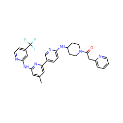 Cc1cc(Nc2cc(C(F)(F)F)ccn2)nc(-c2ccc(NC3CCN(C(=O)Cc4ccccn4)CC3)nc2)c1 ZINC001772589169