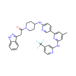 Cc1cc(Nc2cc(C(F)(F)F)ccn2)nc(-c2ccc(NC3CCN(C(=O)Cc4n[nH]c5ccccc45)CC3)nc2)c1 ZINC001772637503