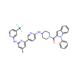 Cc1cc(Nc2cc(C(F)(F)F)ccn2)nc(-c2ccc(NC3CCN(C(=O)c4cc5ccccc5n4-c4ccccc4)CC3)nc2)c1 ZINC001772580790