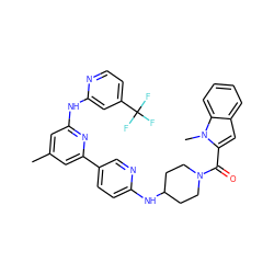 Cc1cc(Nc2cc(C(F)(F)F)ccn2)nc(-c2ccc(NC3CCN(C(=O)c4cc5ccccc5n4C)CC3)nc2)c1 ZINC001772637746