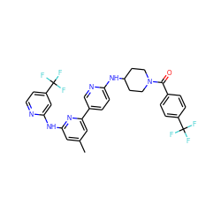 Cc1cc(Nc2cc(C(F)(F)F)ccn2)nc(-c2ccc(NC3CCN(C(=O)c4ccc(C(F)(F)F)cc4)CC3)nc2)c1 ZINC001772649214