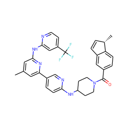 Cc1cc(Nc2cc(C(F)(F)F)ccn2)nc(-c2ccc(NC3CCN(C(=O)c4ccc5c(c4)C=C[C@@H]5C)CC3)nc2)c1 ZINC001772639857