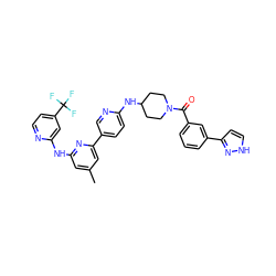 Cc1cc(Nc2cc(C(F)(F)F)ccn2)nc(-c2ccc(NC3CCN(C(=O)c4cccc(-c5cc[nH]n5)c4)CC3)nc2)c1 ZINC001772580260