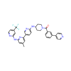 Cc1cc(Nc2cc(C(F)(F)F)ccn2)nc(-c2ccc(NC3CCN(C(=O)c4cccc(-c5ccncc5)c4)CC3)nc2)c1 ZINC001772638789