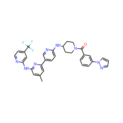 Cc1cc(Nc2cc(C(F)(F)F)ccn2)nc(-c2ccc(NC3CCN(C(=O)c4cccc(-n5cccn5)c4)CC3)nc2)c1 ZINC001772577934