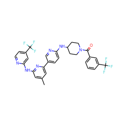 Cc1cc(Nc2cc(C(F)(F)F)ccn2)nc(-c2ccc(NC3CCN(C(=O)c4cccc(C(F)(F)F)c4)CC3)nc2)c1 ZINC001772618067