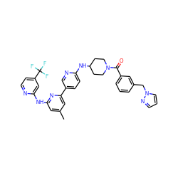 Cc1cc(Nc2cc(C(F)(F)F)ccn2)nc(-c2ccc(NC3CCN(C(=O)c4cccc(Cn5cccn5)c4)CC3)nc2)c1 ZINC001772580916