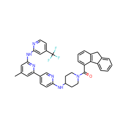 Cc1cc(Nc2cc(C(F)(F)F)ccn2)nc(-c2ccc(NC3CCN(C(=O)c4cccc5c4-c4ccccc4C5)CC3)nc2)c1 ZINC001772649761