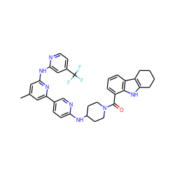 Cc1cc(Nc2cc(C(F)(F)F)ccn2)nc(-c2ccc(NC3CCN(C(=O)c4cccc5c6c([nH]c45)CCCC6)CC3)nc2)c1 ZINC001772654714