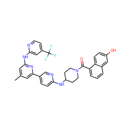 Cc1cc(Nc2cc(C(F)(F)F)ccn2)nc(-c2ccc(NC3CCN(C(=O)c4cccc5cc(O)ccc45)CC3)nc2)c1 ZINC001772574604