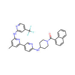 Cc1cc(Nc2cc(C(F)(F)F)ccn2)nc(-c2ccc(NC3CCN(C(=O)c4cccc5ccccc45)CC3)nc2)c1 ZINC001772604940