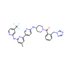 Cc1cc(Nc2cc(C(F)(F)F)ccn2)nc(-c2ccc(NC3CCN(C(=O)c4ccccc4Cn4cncn4)CC3)nc2)c1 ZINC001772570297