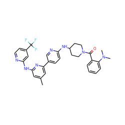 Cc1cc(Nc2cc(C(F)(F)F)ccn2)nc(-c2ccc(NC3CCN(C(=O)c4ccccc4N(C)C)CC3)nc2)c1 ZINC001772611426