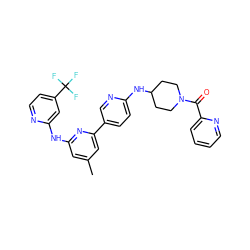 Cc1cc(Nc2cc(C(F)(F)F)ccn2)nc(-c2ccc(NC3CCN(C(=O)c4ccccn4)CC3)nc2)c1 ZINC001772641546