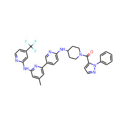 Cc1cc(Nc2cc(C(F)(F)F)ccn2)nc(-c2ccc(NC3CCN(C(=O)c4ccnn4-c4ccccc4)CC3)nc2)c1 ZINC001772632479