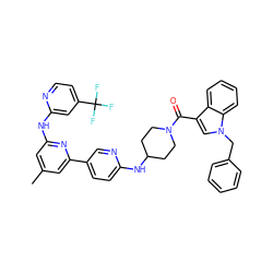 Cc1cc(Nc2cc(C(F)(F)F)ccn2)nc(-c2ccc(NC3CCN(C(=O)c4cn(Cc5ccccc5)c5ccccc45)CC3)nc2)c1 ZINC001772599591