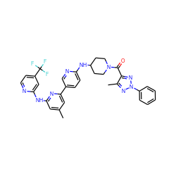 Cc1cc(Nc2cc(C(F)(F)F)ccn2)nc(-c2ccc(NC3CCN(C(=O)c4nn(-c5ccccc5)nc4C)CC3)nc2)c1 ZINC001772621588